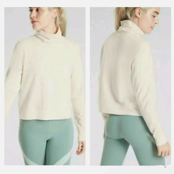 ATHLETA | Slightly Cropped Mock Funnel Neck Tencel Sweatshirt Cream | Size Large - Picture 1 of 7